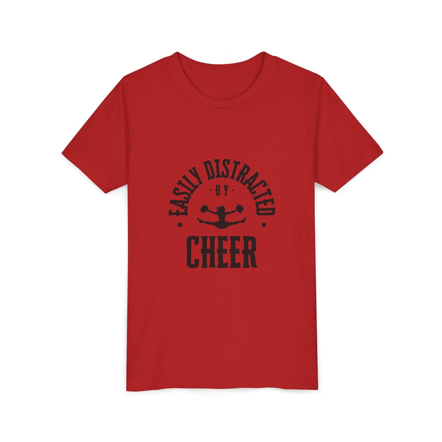 Easily Distracted By Cheer Youth T-Shirt | Funny Kids Cheer Gift | Girls Cheerleading Tee