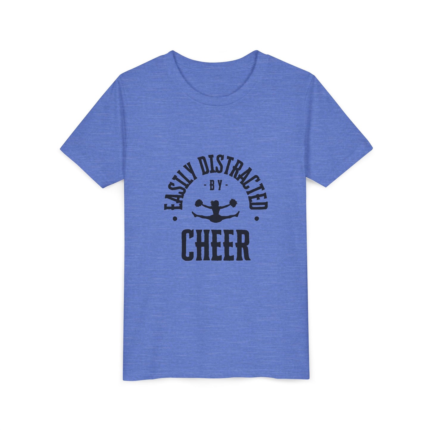 Easily Distracted By Cheer Youth T-Shirt | Funny Kids Cheer Gift | Girls Cheerleading Tee