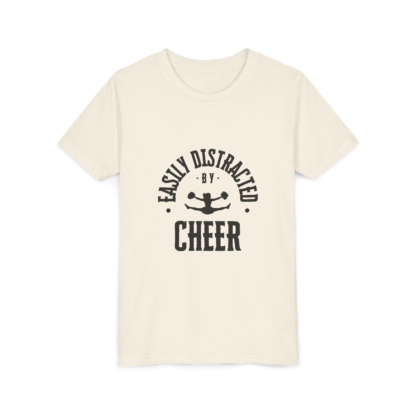 Easily Distracted By Cheer Youth T-Shirt | Funny Kids Cheer Gift | Girls Cheerleading Tee