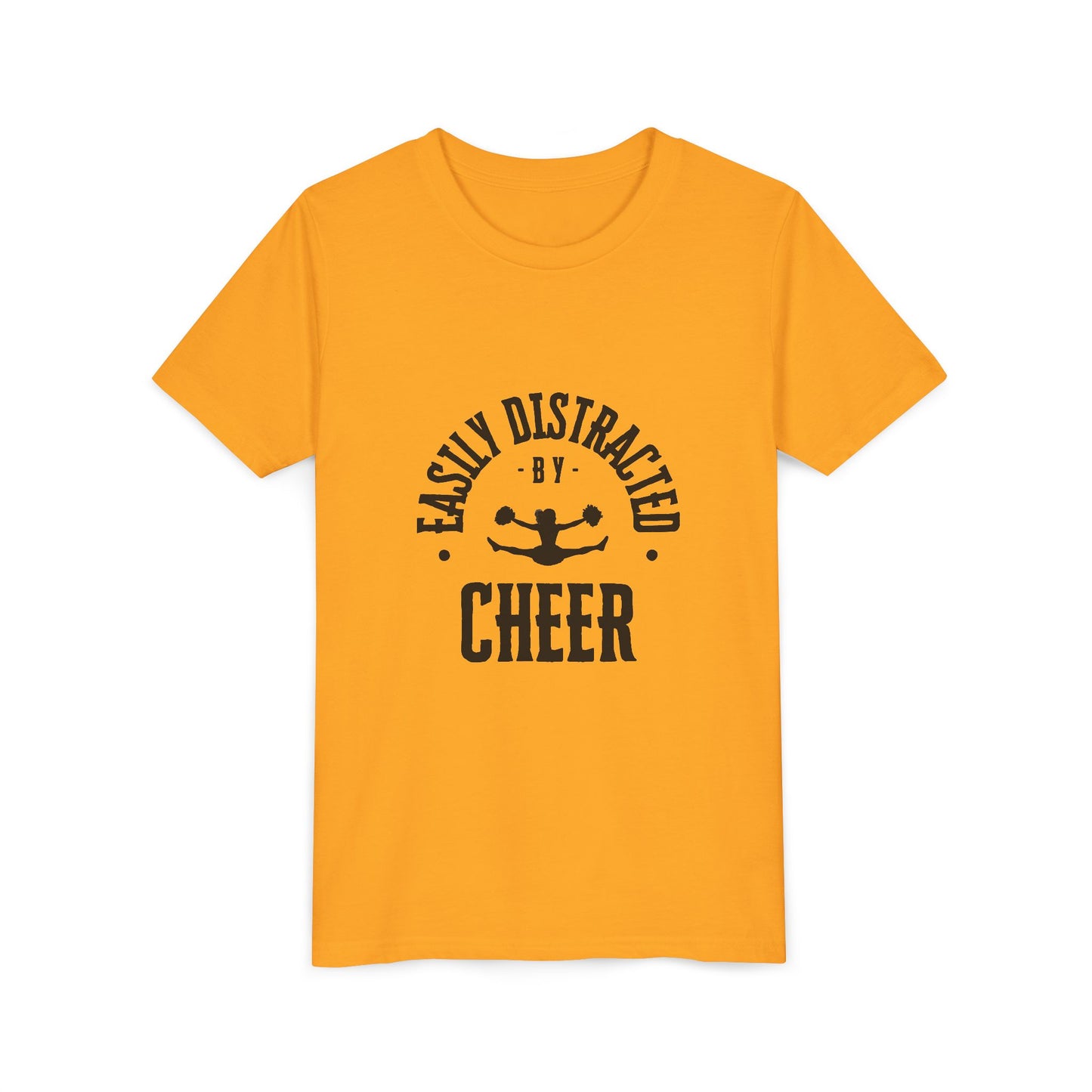 Easily Distracted By Cheer Youth T-Shirt | Funny Kids Cheer Gift | Girls Cheerleading Tee