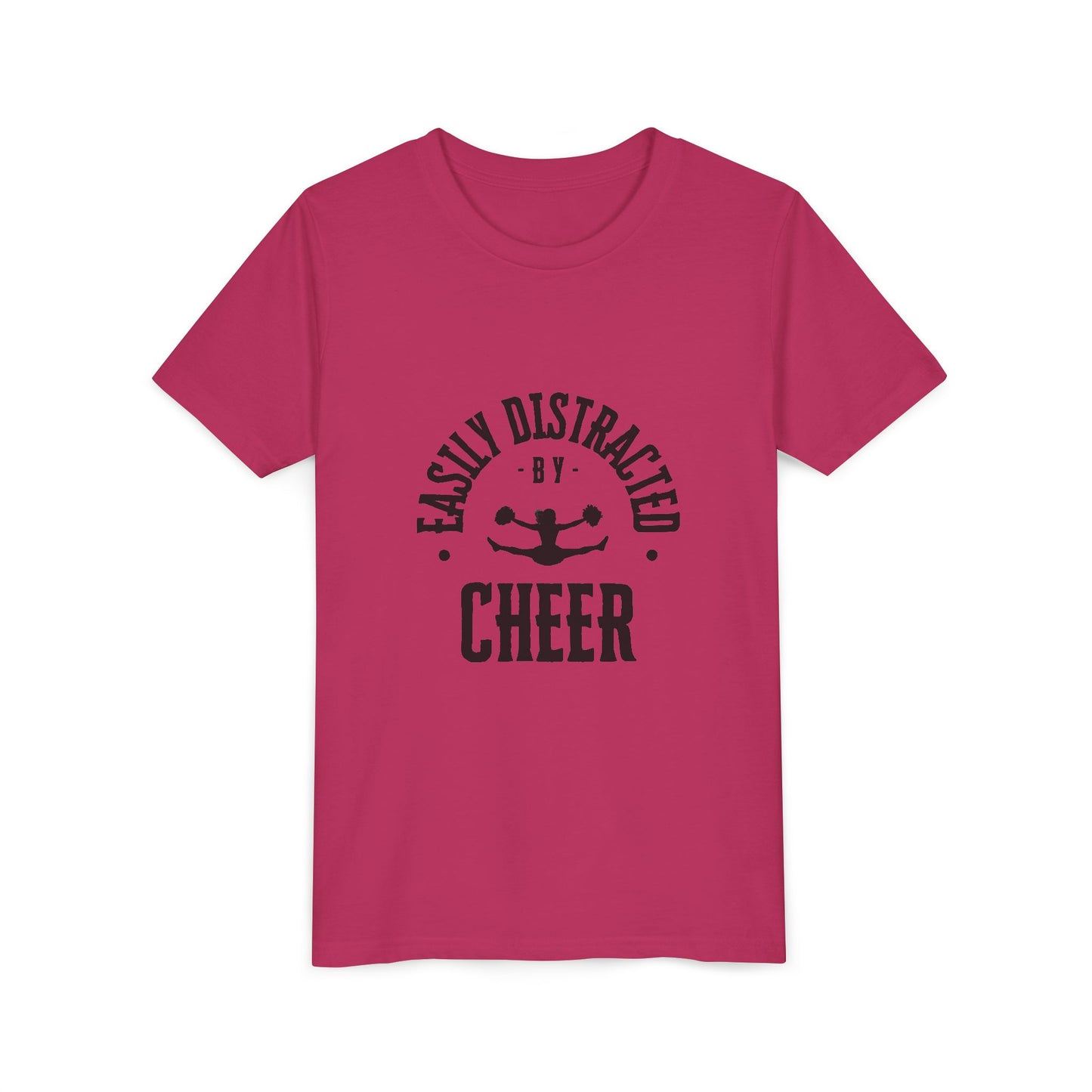 Easily Distracted By Cheer Youth T-Shirt | Funny Kids Cheer Gift | Girls Cheerleading Tee