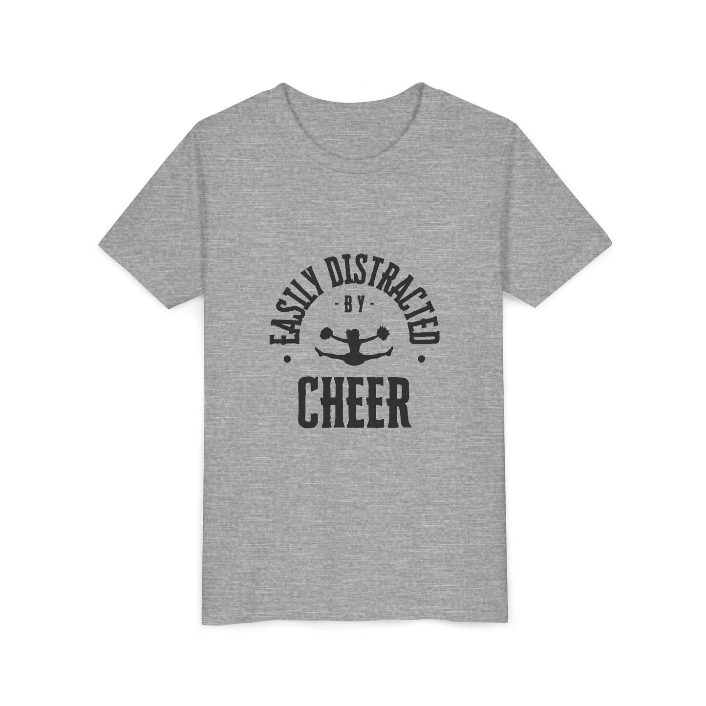 Easily Distracted By Cheer Youth T-Shirt | Funny Kids Cheer Gift | Girls Cheerleading Tee