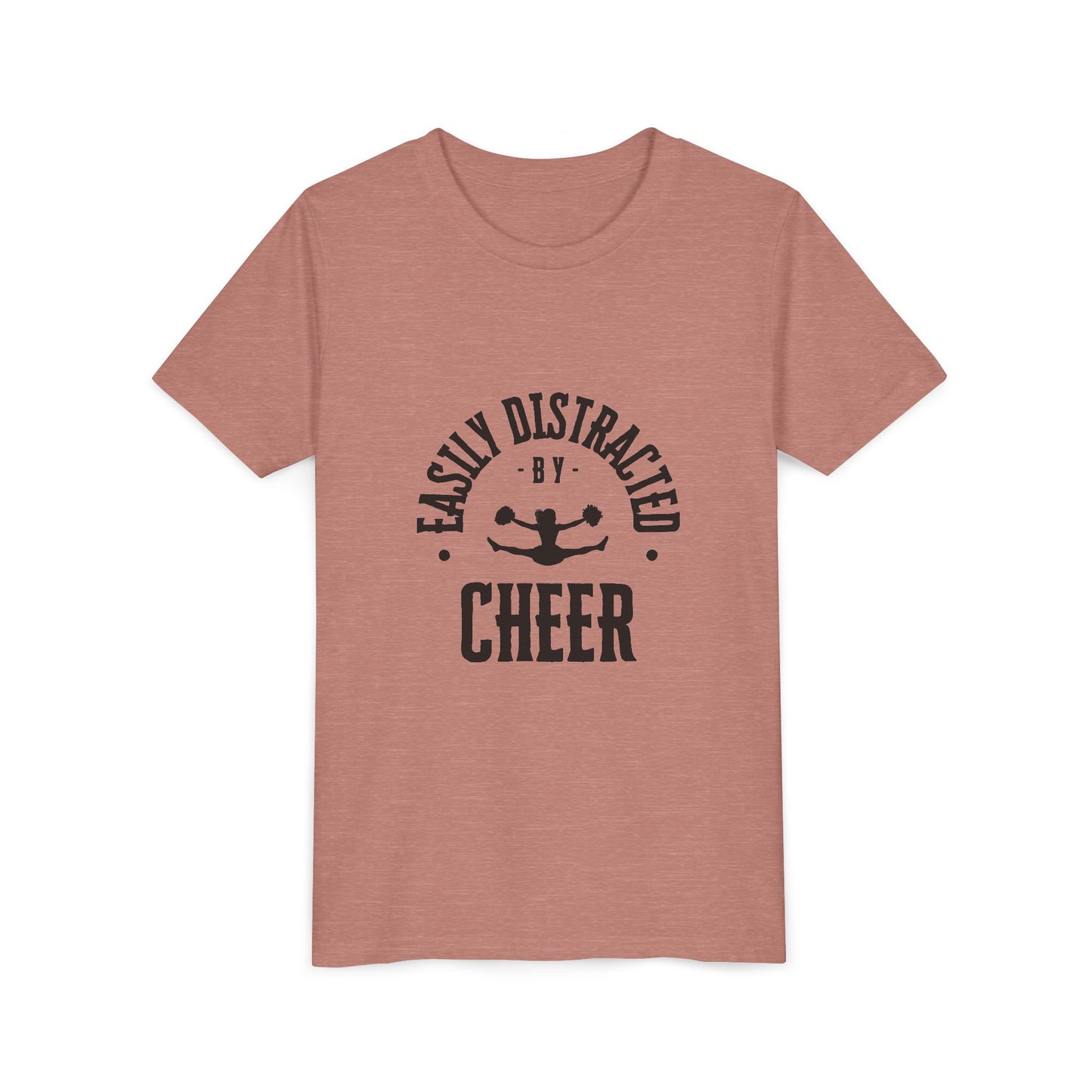 Easily Distracted By Cheer Youth T-Shirt | Funny Kids Cheer Gift | Girls Cheerleading Tee