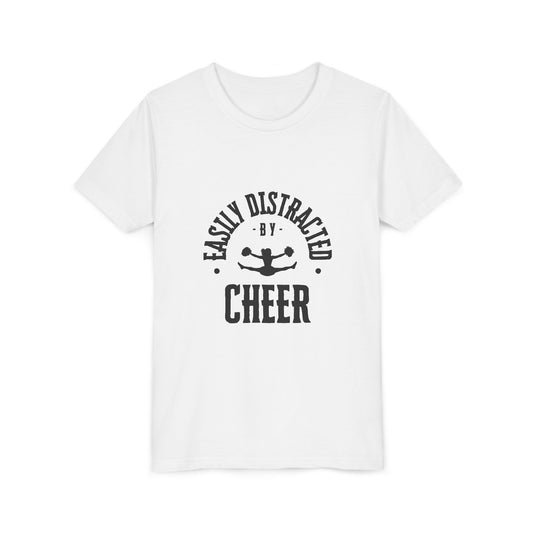 Easily Distracted By Cheer Youth T-Shirt | Funny Kids Cheer Gift | Girls Cheerleading Tee