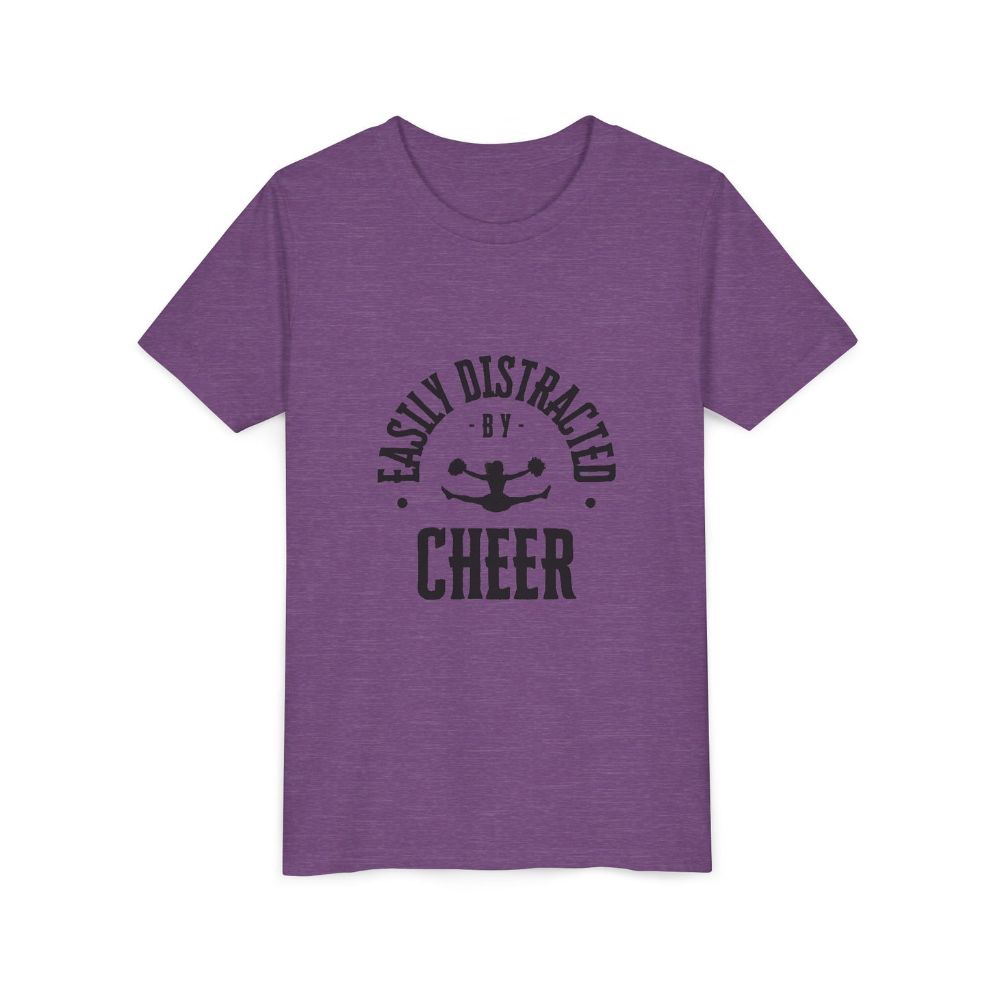 Easily Distracted By Cheer Youth T-Shirt | Funny Kids Cheer Gift | Girls Cheerleading Tee
