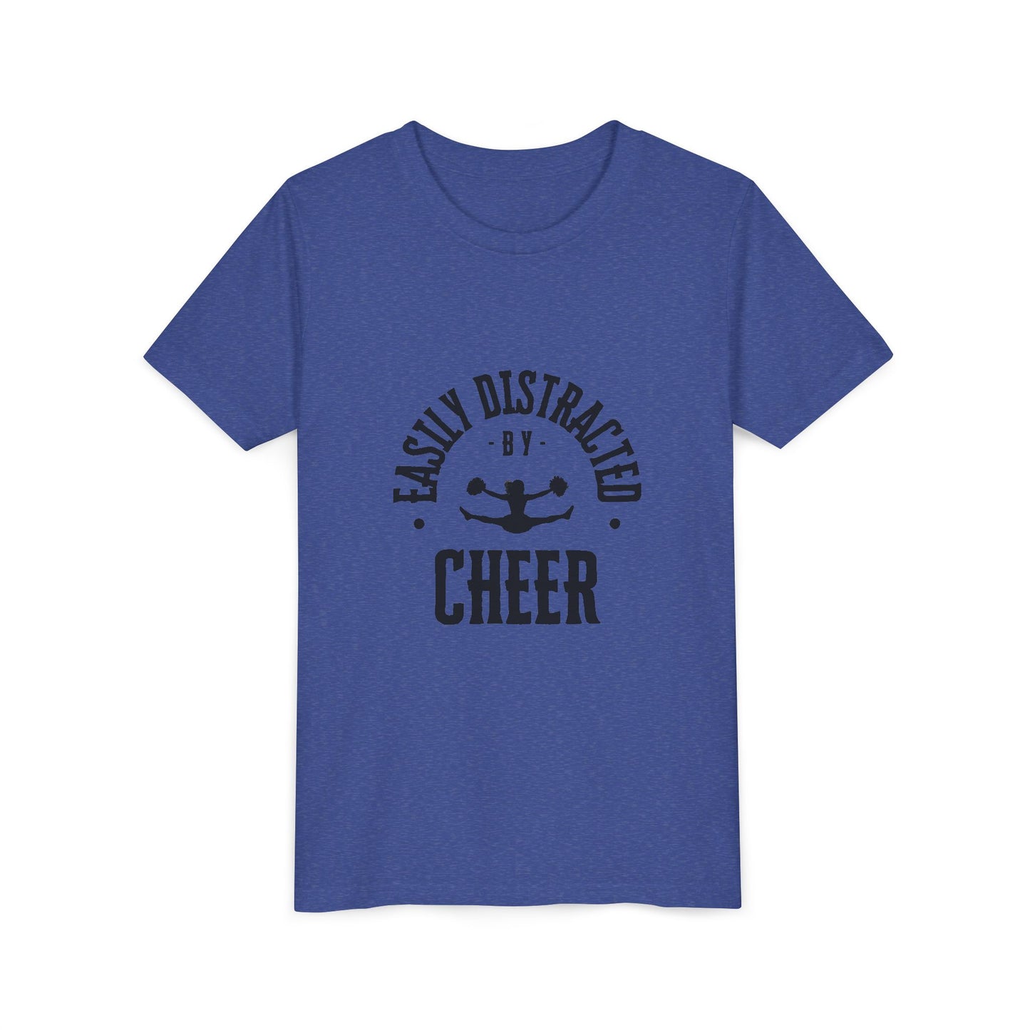 Easily Distracted By Cheer Youth T-Shirt | Funny Kids Cheer Gift | Girls Cheerleading Tee