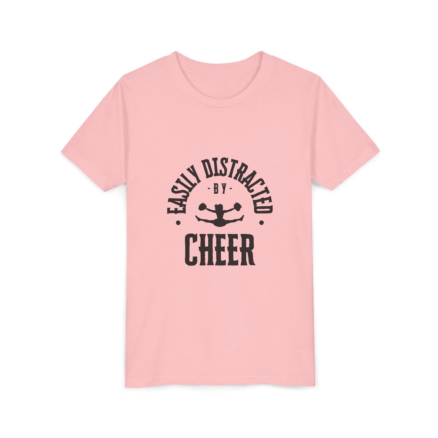 Easily Distracted By Cheer Youth T-Shirt | Funny Kids Cheer Gift | Girls Cheerleading Tee