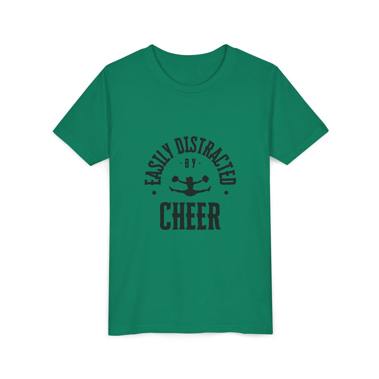 Easily Distracted By Cheer Youth T-Shirt | Funny Kids Cheer Gift | Girls Cheerleading Tee