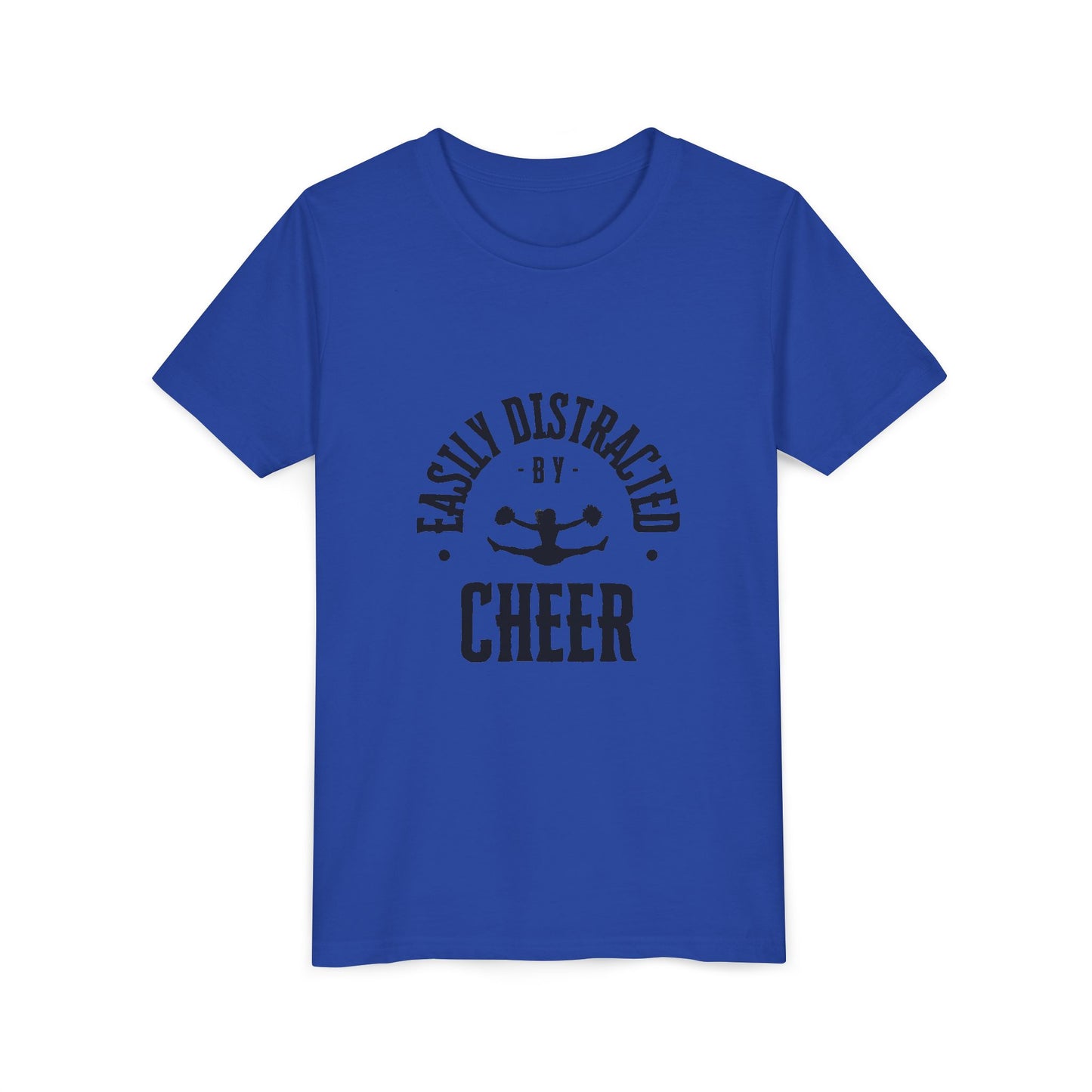 Easily Distracted By Cheer Youth T-Shirt | Funny Kids Cheer Gift | Girls Cheerleading Tee