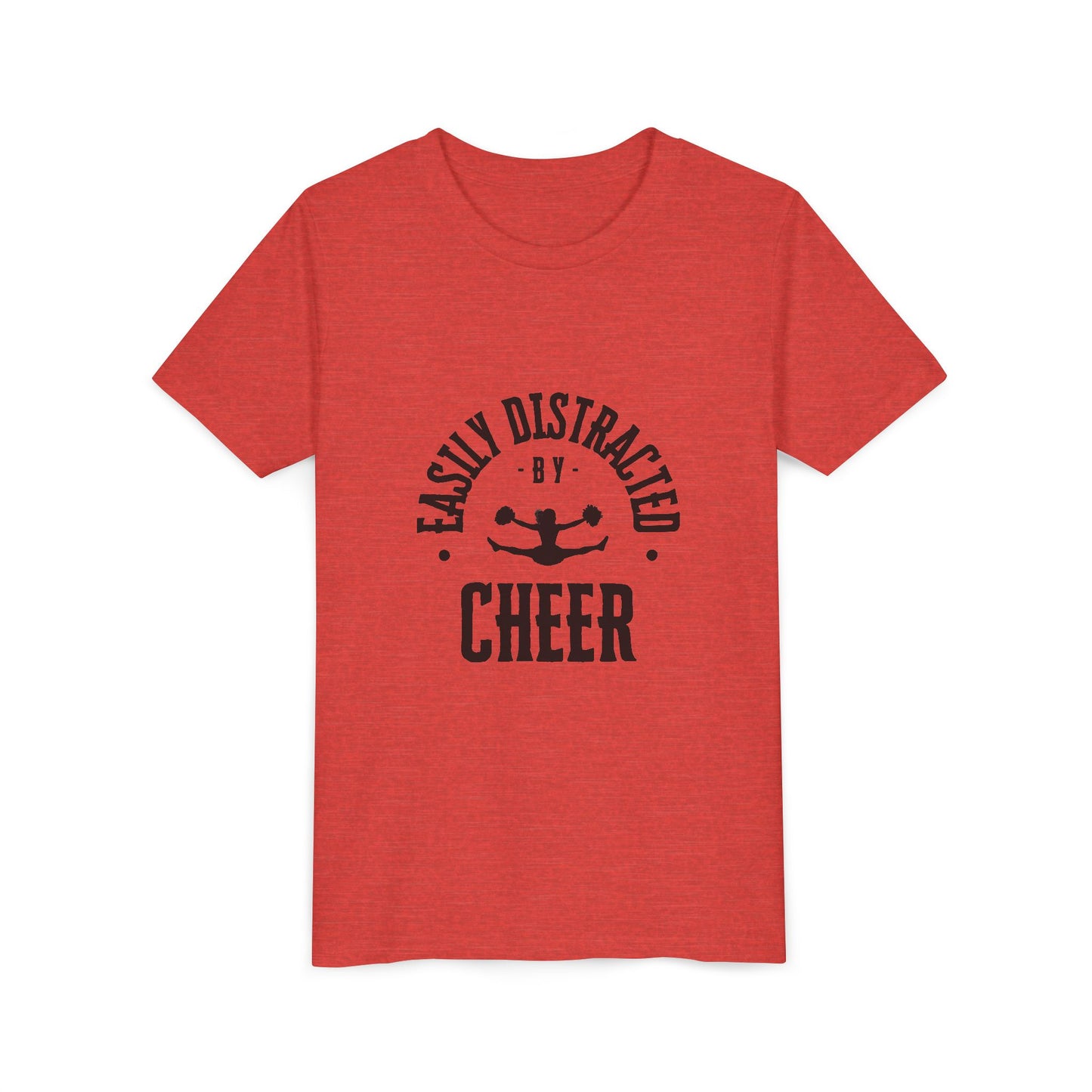 Easily Distracted By Cheer Youth T-Shirt | Funny Kids Cheer Gift | Girls Cheerleading Tee