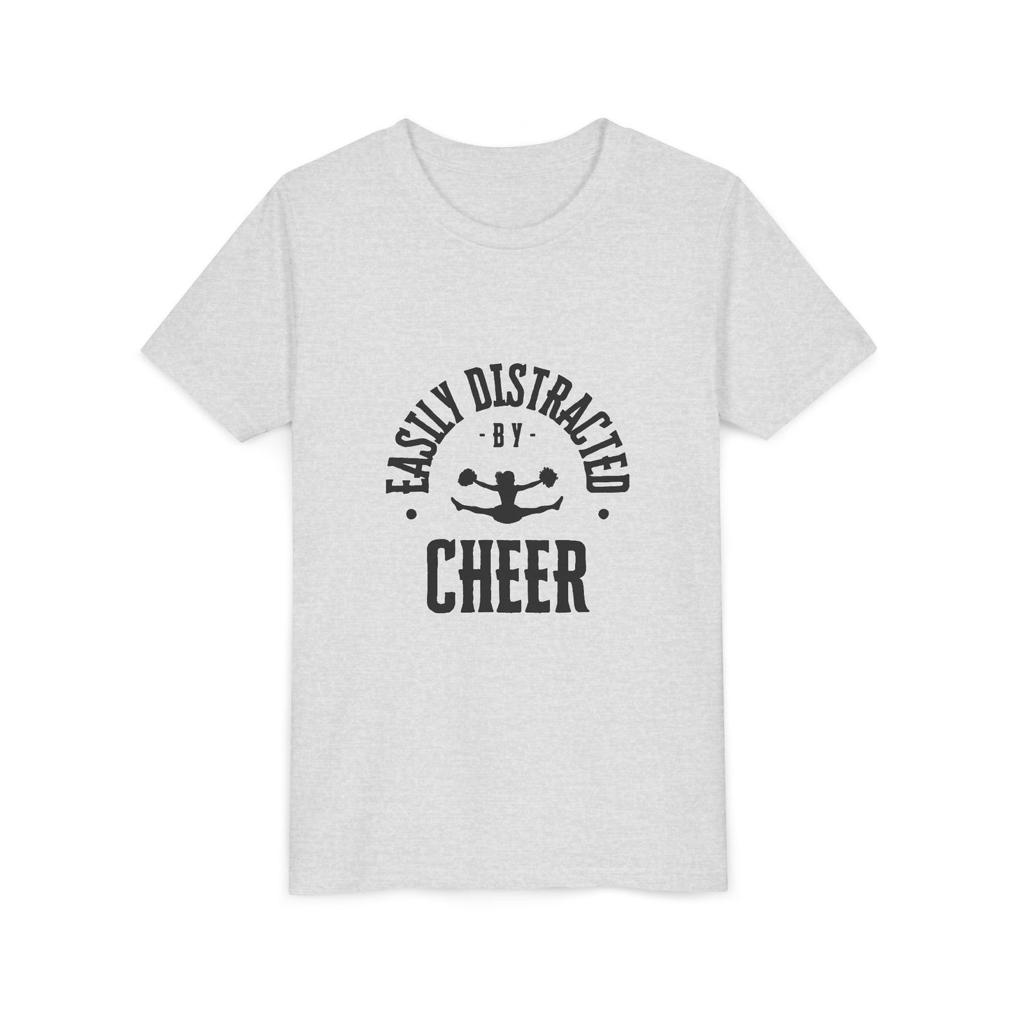 Easily Distracted By Cheer Youth T-Shirt | Funny Kids Cheer Gift | Girls Cheerleading Tee