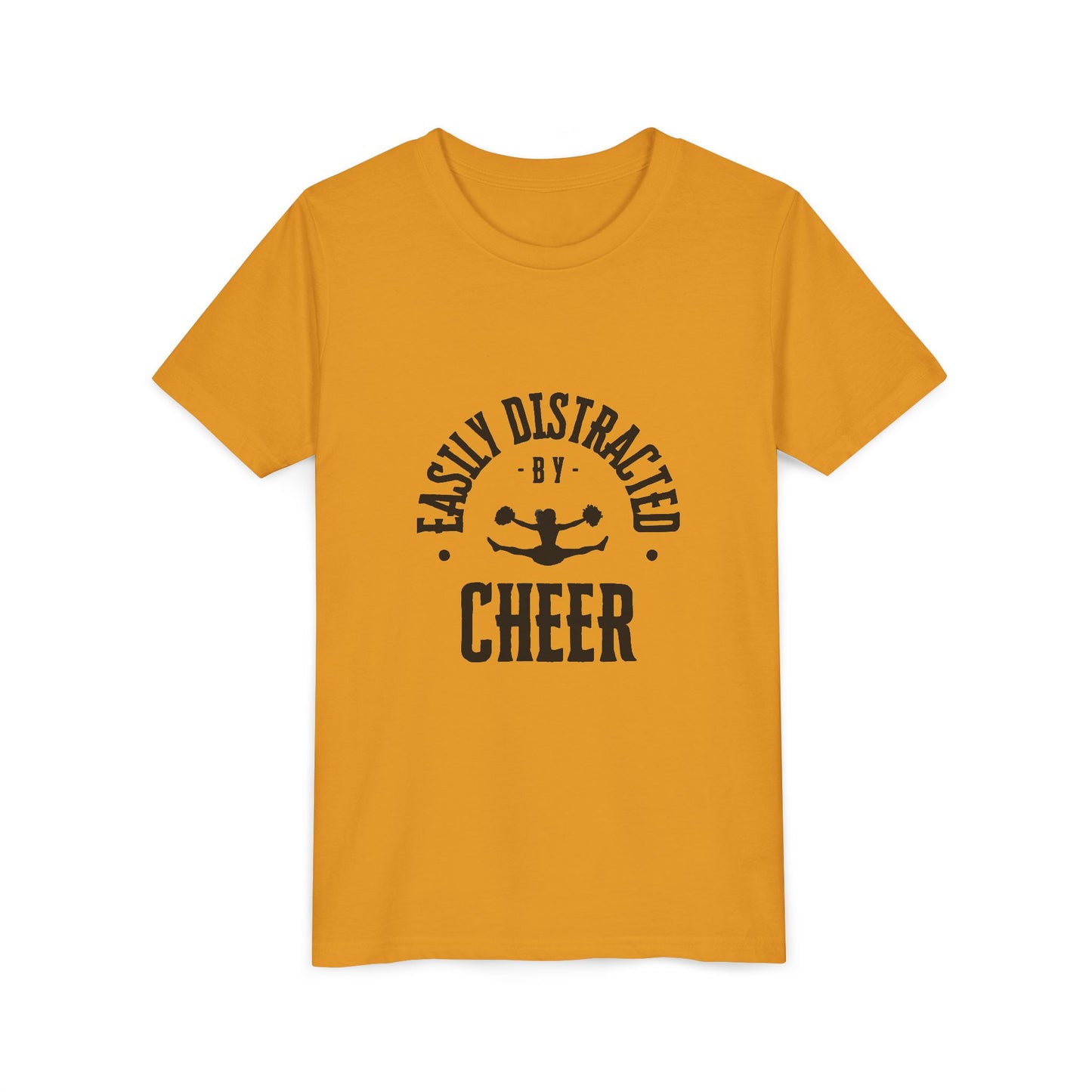 Easily Distracted By Cheer Youth T-Shirt | Funny Kids Cheer Gift | Girls Cheerleading Tee