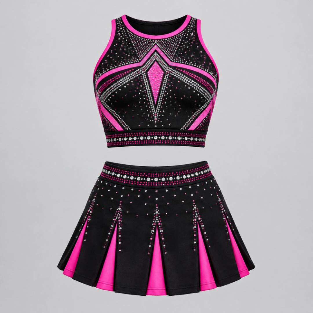 Custom all-star competition cheer uniform - black, pink and rhinestones