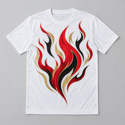 Inferno team tee - white with red and gold flames