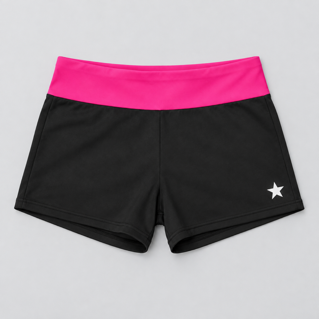 Custom cheer practice shorts - black with pink waistband