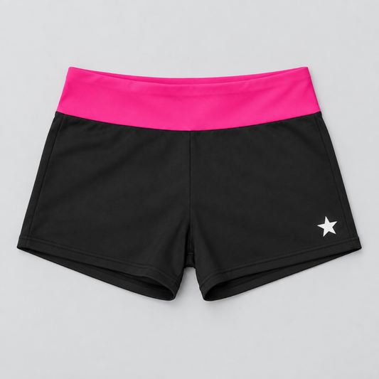 Custom cheer practice shorts - black with pink waistband