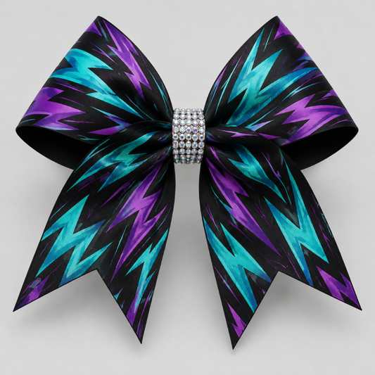 Venom cheer bow - teal and purple lightning